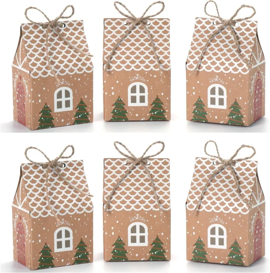 50 kraft Christmas treat boxes, small house shape, 10 x 7 x 5 cm