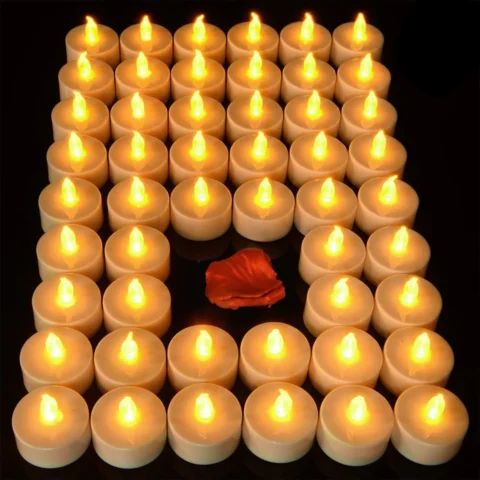 50 LED tea lights with push button and CR2032 batteries, 3.8 cm