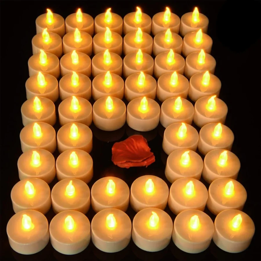 50 LED tea lights with push button and CR2032 batteries, 3.8 cm