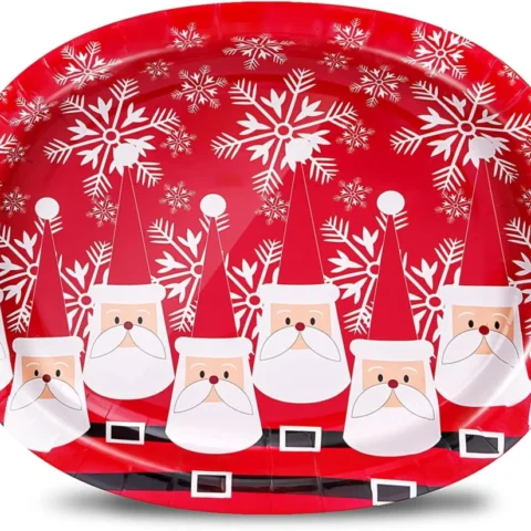 50 oval red Christmas paper plates with Santa, 32 x 25 cm