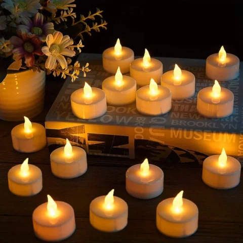 50 warm yellow flickering LED tea lights, 3.2 cm, toggle switch