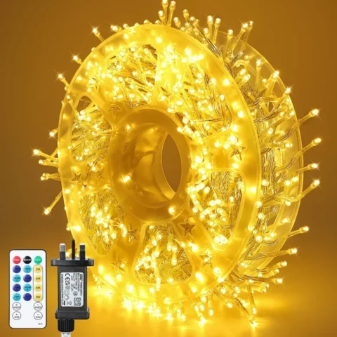 500 LED cluster fairy lights, 10 m plus 10 m lead, with remote