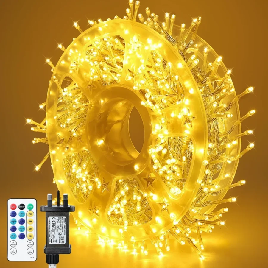 500 LED cluster fairy lights, 10 m plus 10 m lead, with remote