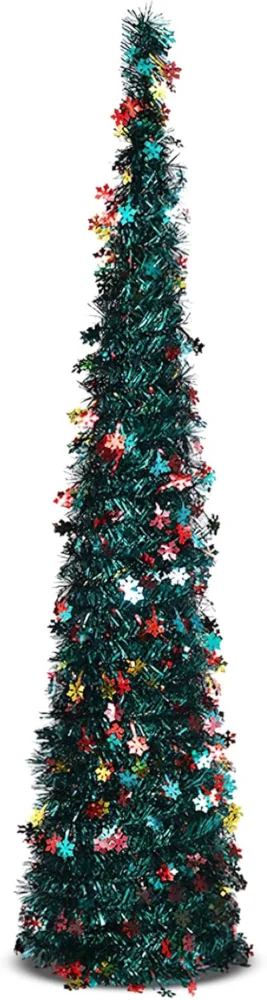 5ft dark green sequin pop-up Christmas tree, unlit, 4-leg stand