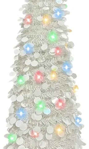 5ft white pop-up tinsel Christmas tree with sequins and 90 LED lights