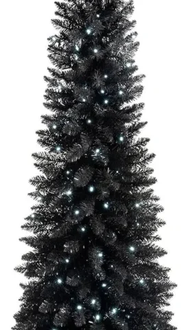 6.5ft black pre-lit pencil Christmas tree, 180 white LEDs, 400 tips