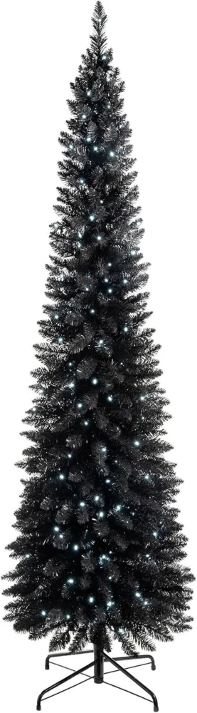 6.5ft black pre-lit pencil Christmas tree, 180 white LEDs, 400 tips