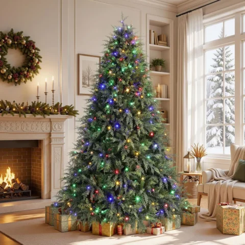 6.5ft pre-lit fir Christmas tree, 340 multicolour LEDs, 17 modes