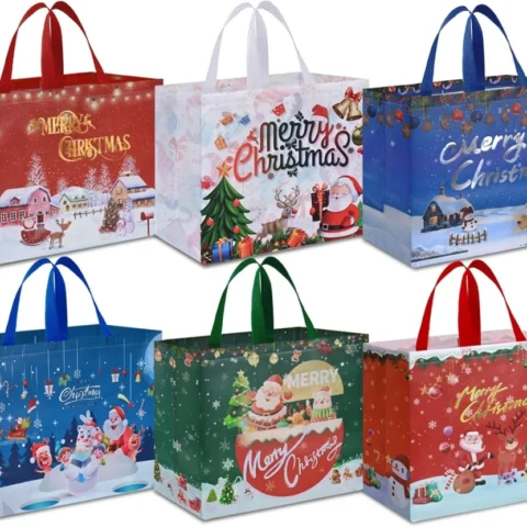 6 extra large non-woven Christmas tote bags, 40 x 15 x 36 cm