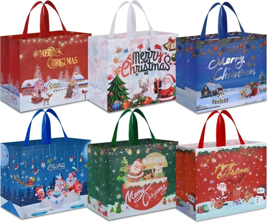 6 extra large non-woven Christmas tote bags, 40 x 15 x 36 cm
