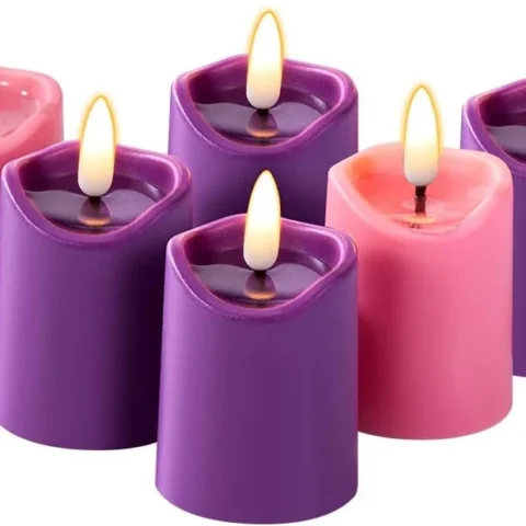6 flameless LED Advent candles, 4 purple and 2 pink, with timer
