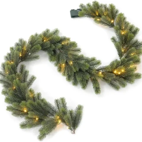 6 ft (180 cm) green pine garland, 35 warm white LEDs, timer, battery