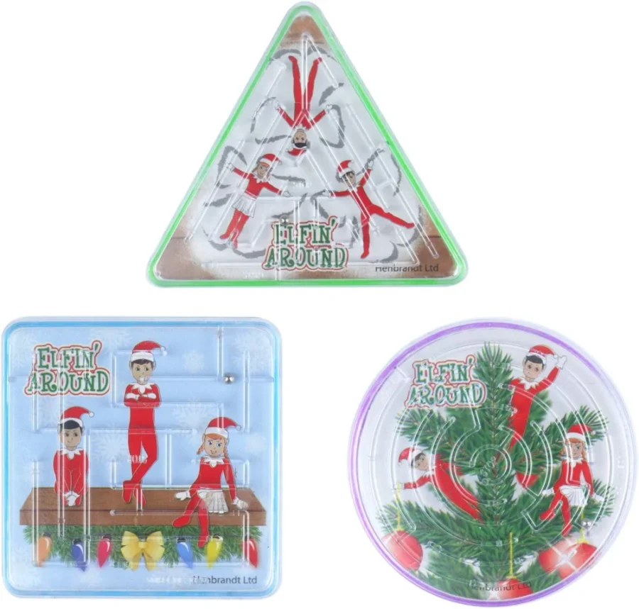 6 mini elf maze puzzles in cardstock, stocking fillers, 6 cm