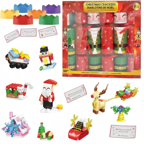 6 no-snap Christmas crackers with Santa’s friends building blocks