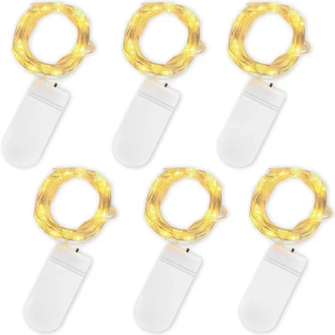 6 pack of 2 m copper wire fairy lights, 20 LEDs, IP65 string