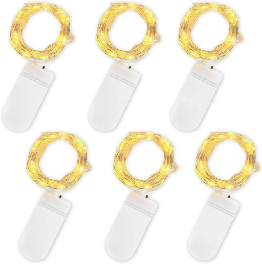 6 pack of 2 m copper wire fairy lights, 20 LEDs, IP65 string