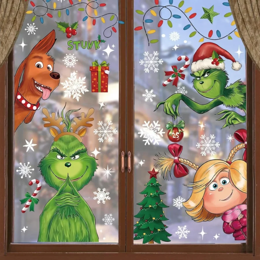 6 sheets of double-sided Christmas window stickers, snowflake pattern