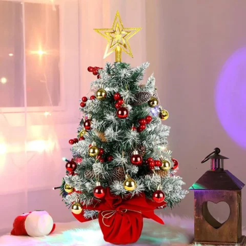 60 cm mini potted Christmas tree with baubles, berries and star