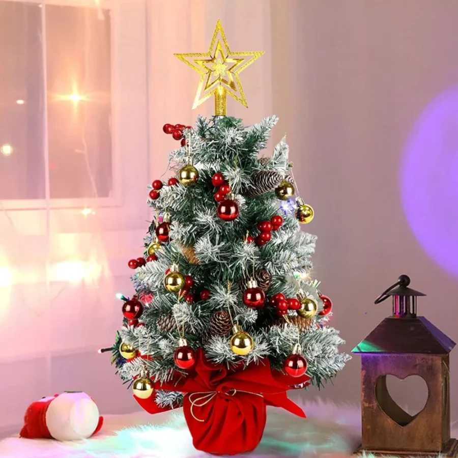 60 cm mini potted Christmas tree with baubles, berries and star