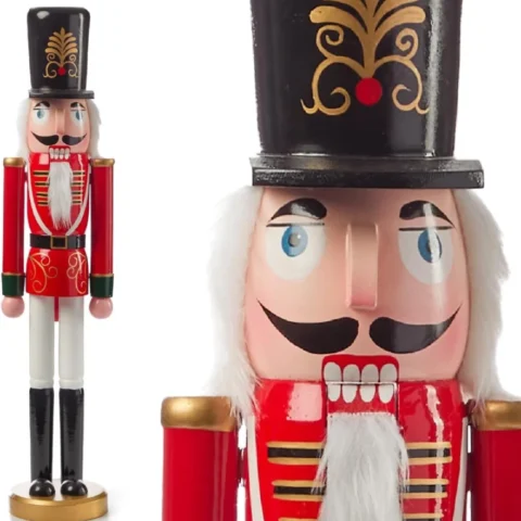 60 cm solid wood nutcracker in red, green and gold