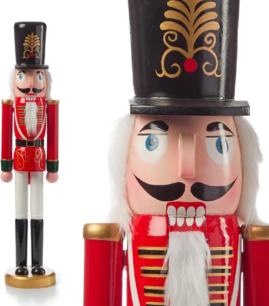 60 cm solid wood nutcracker in red, green and gold