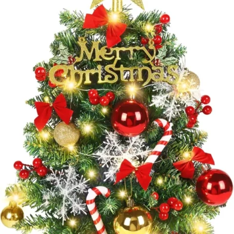 60 cm tabletop Christmas tree set with baubles, tinsel and lights