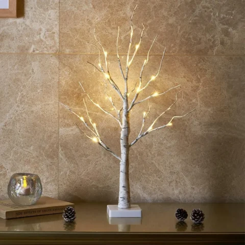 60 cm white birch twig tree with 24 warm white LEDs, battery powered