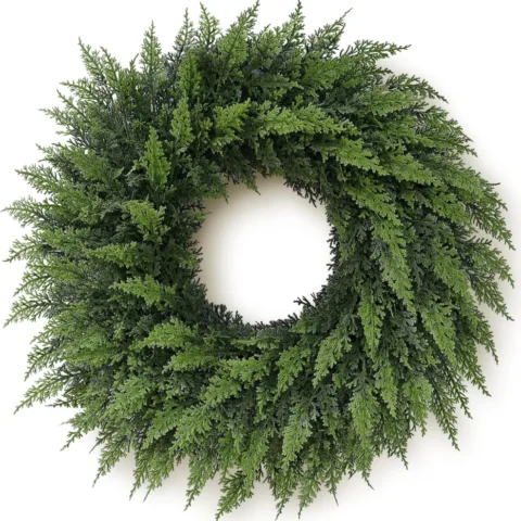 61 cm (24 in) green faux cedar wreath with real-touch branches