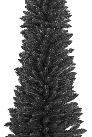 6ft black slim pencil Christmas tree, 650 tips, metal stand