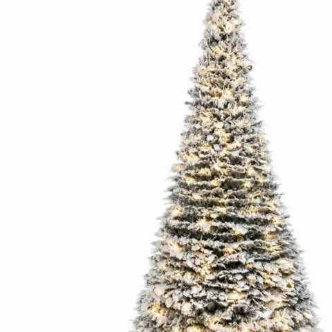 6ft pop-up holly flocked Christmas tree, 200 warm white LEDs, mains