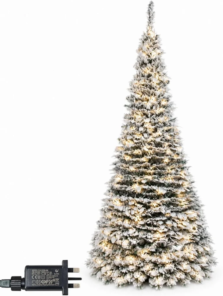 6ft pop-up holly flocked Christmas tree, 200 warm white LEDs, mains