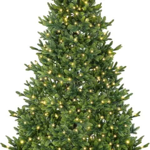 6ft pre-lit Christmas tree, 100% PE tips, 300 LEDs, wood-effect base