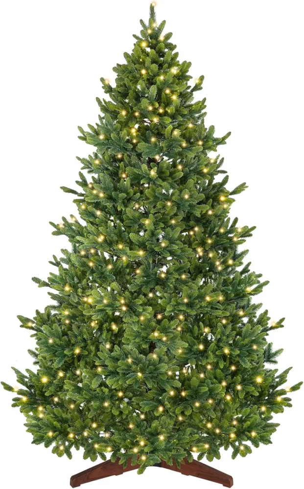 6ft pre-lit Christmas tree, 100% PE tips, 300 LEDs, wood-effect base