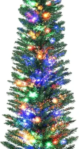 6ft pre-lit Christmas tree, 50 cm wide, 150 multicolour LEDs
