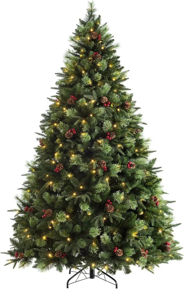 6ft pre-lit Christmas tree with berries, pinecones and 210 warm LEDs
