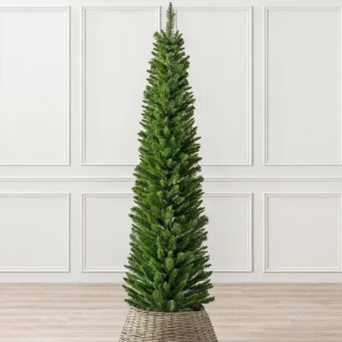 6ft spruce pencil Christmas tree, 45 cm wide, 321 tips, green stand