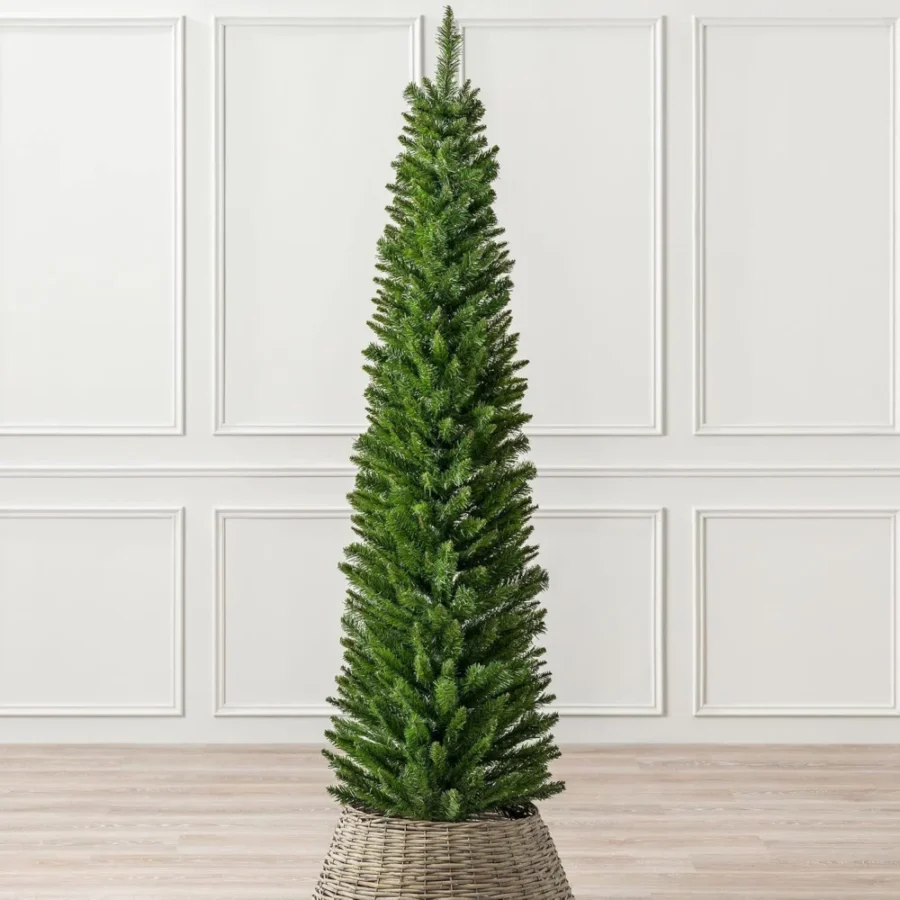6ft spruce pencil Christmas tree, 45 cm wide, 321 tips, green stand