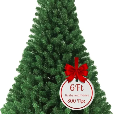 6ft unlit artificial Christmas tree, 800 PVC tips, folding metal stand