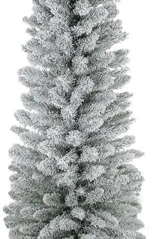 6ft white snow flocked pencil Christmas tree, 329 tips, metal base