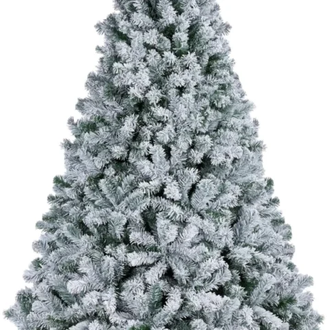 7.5ft snow flocked unlit Christmas tree, 1,284 tips, foldable stand