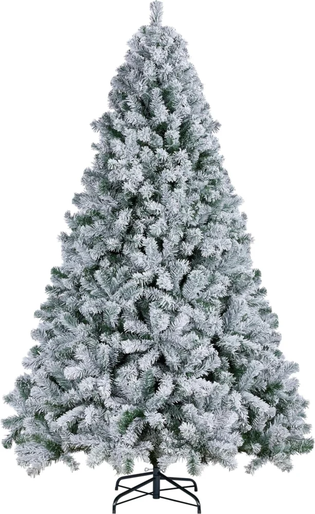 7.5ft snow flocked unlit Christmas tree, 1,284 tips, foldable stand