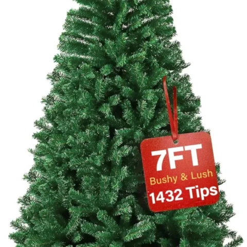 7 ft unlit hinged Christmas tree, 1432 tips, 3 sections, metal stand