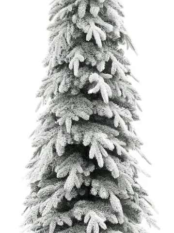 7ft downswept pencil Christmas tree, snow flocked, 800 tips, unlit