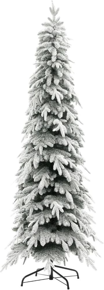 7ft downswept pencil Christmas tree, snow flocked, 800 tips, unlit