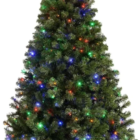 7ft pre-lit emerald green spruce Christmas tree, 300 multicolour LEDs