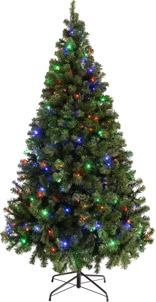 7ft pre-lit emerald green spruce Christmas tree, 300 multicolour LEDs