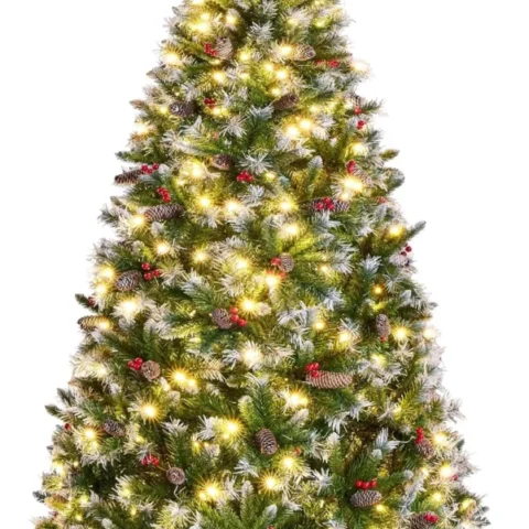 7ft pre-lit frosted Christmas tree, 80 pinecones, 400 warm LEDs