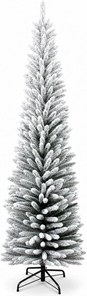 7ft snow flocked slim pencil Christmas tree, 625 pointed tips, unlit