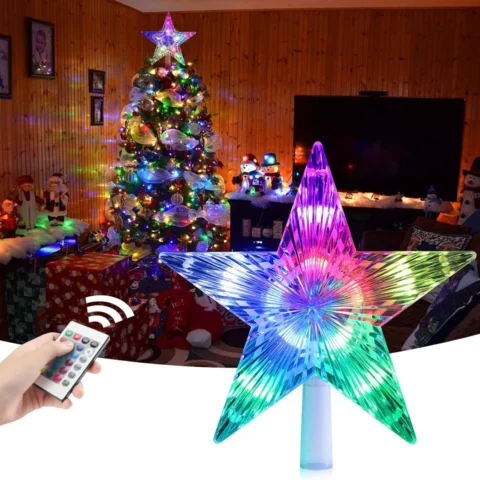 Acrylic LED star tree topper with remote control, 9 modes, 24 cm