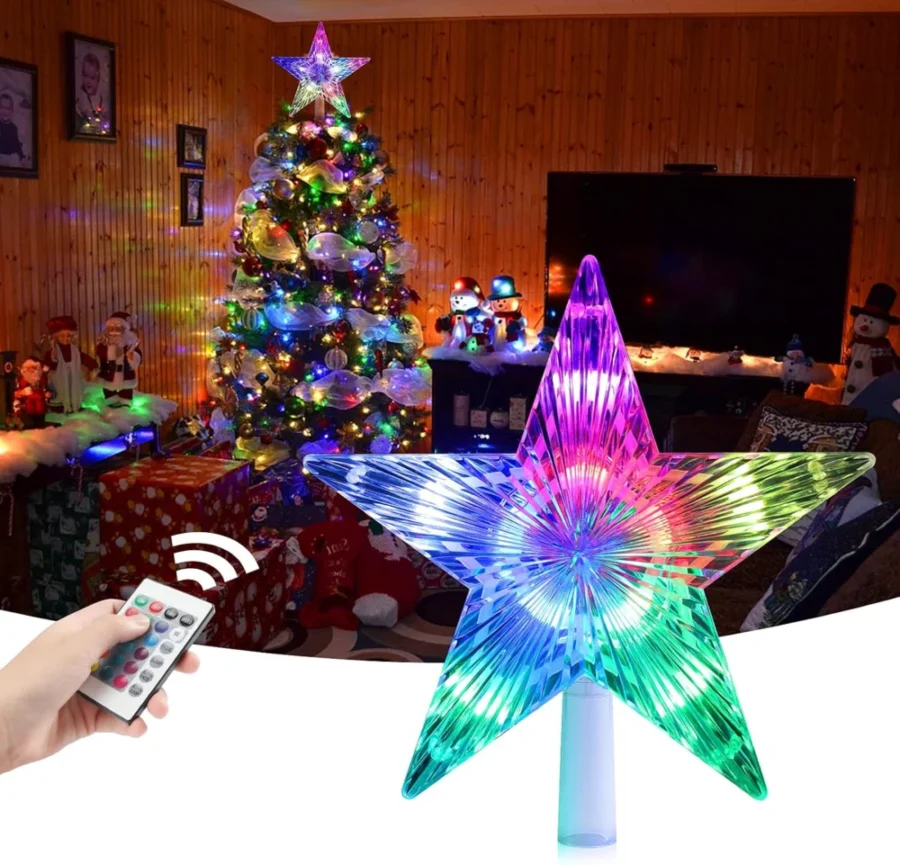Acrylic LED star tree topper with remote control, 9 modes, 24 cm